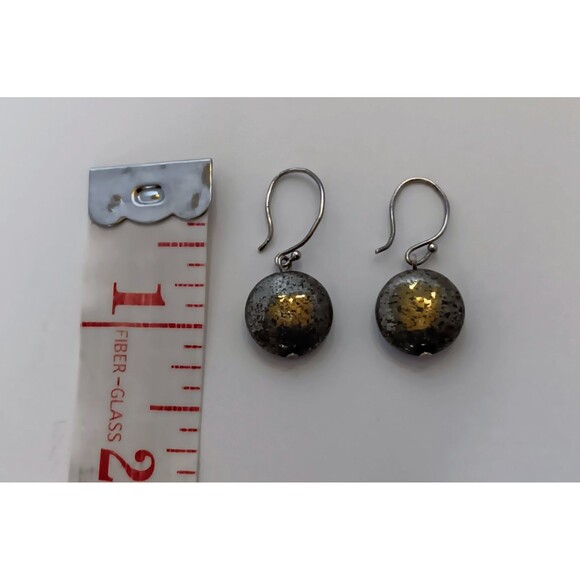 Vintage Sterling Silver 925 Natural Pyrite Round Drop/Dangle Earrings 1.25 in - Picture 8 of 10